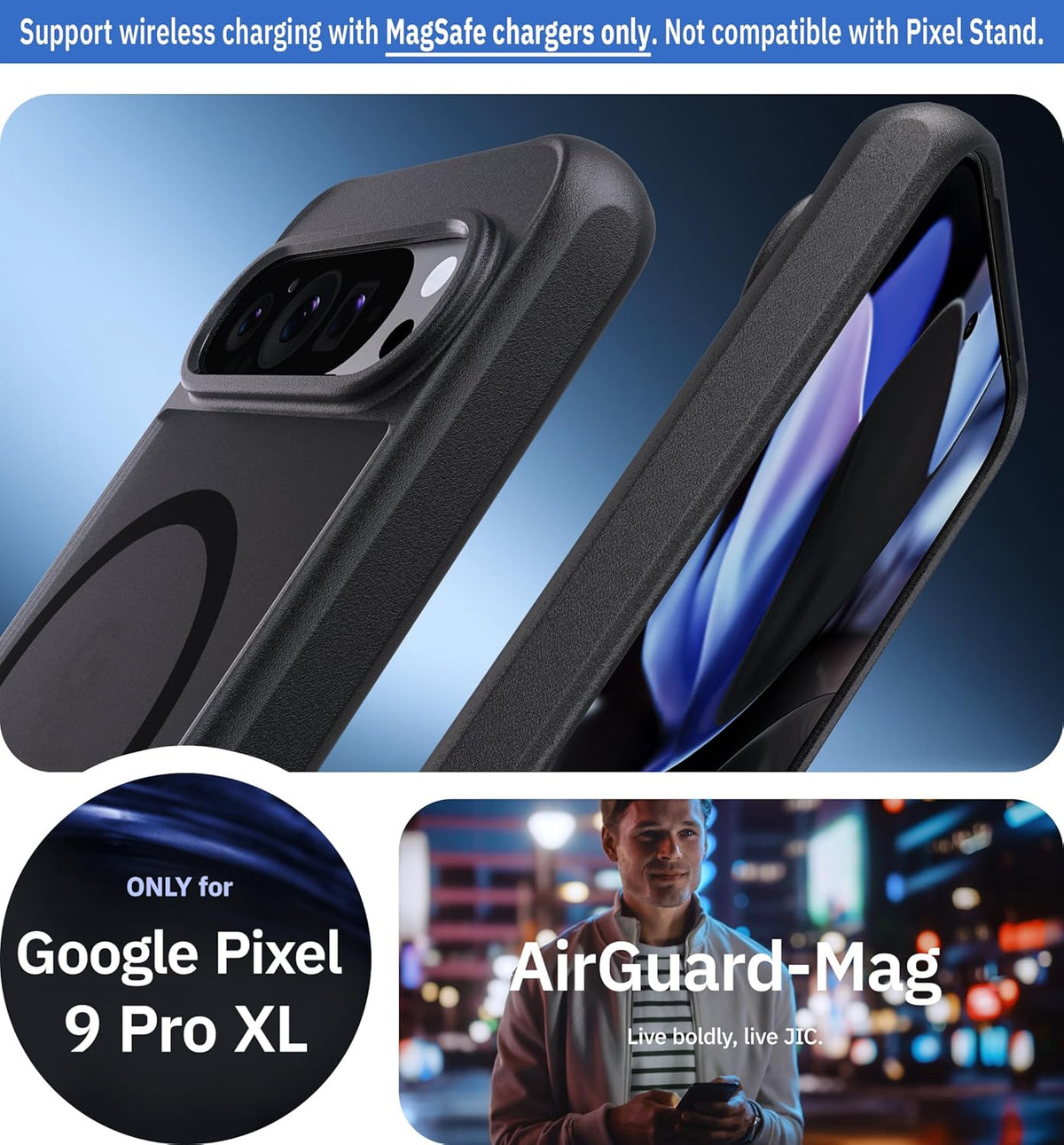 Google Pixel 9 Pro Hoesje - Zwart - Matte Armor MagSafe Back Cover