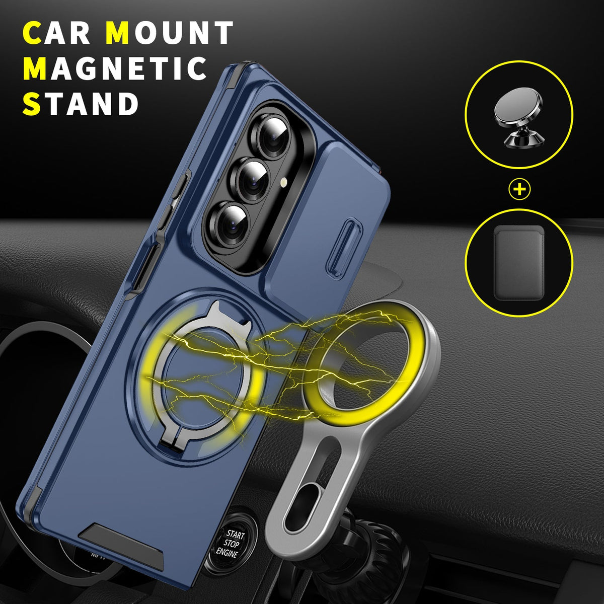Samsung Galaxy Z Fold 7 Hoesje - Donker Blauw - Kickstand Ring Back Cover