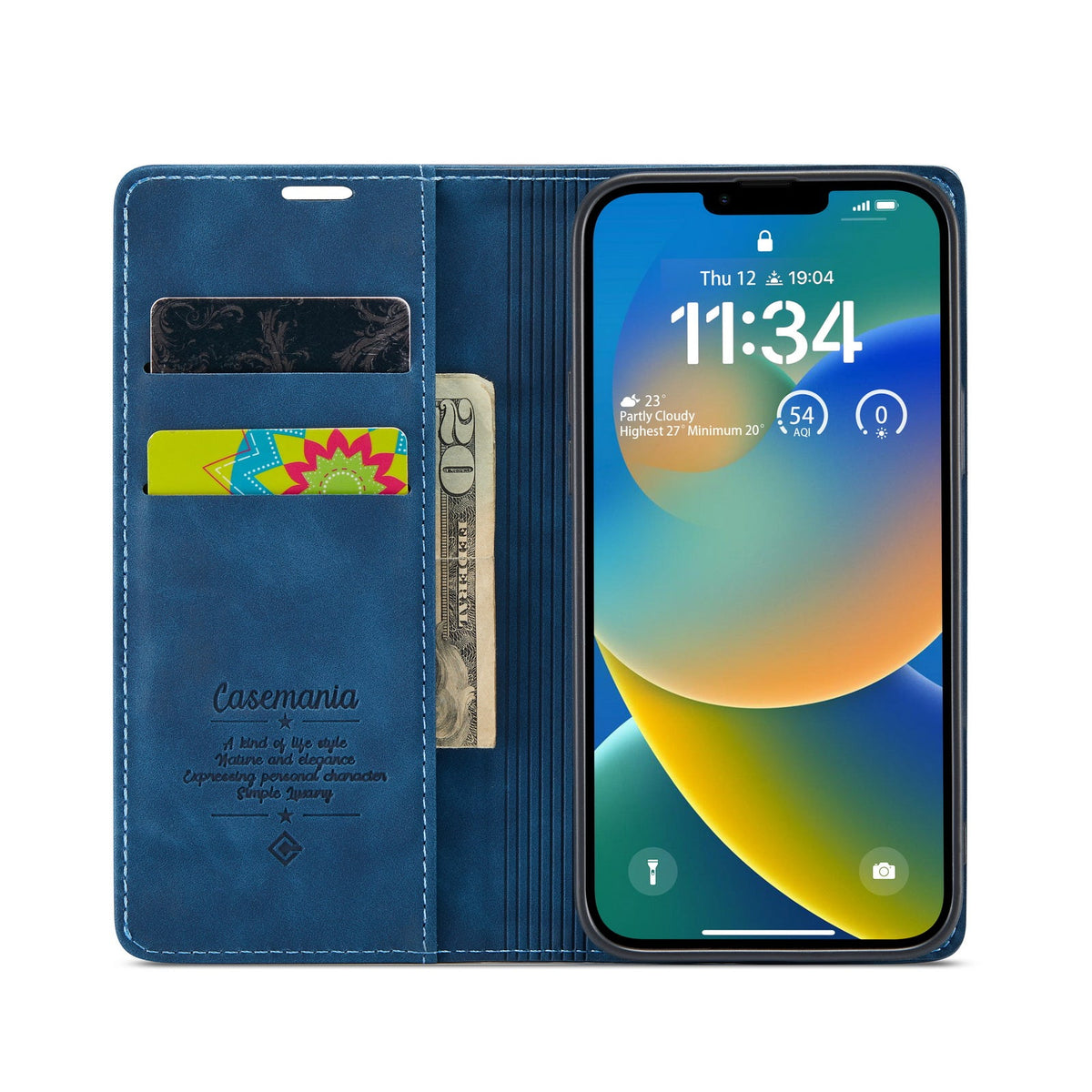 iPhone 15 Hoesje - Navy Blue - Dunne Bookcase