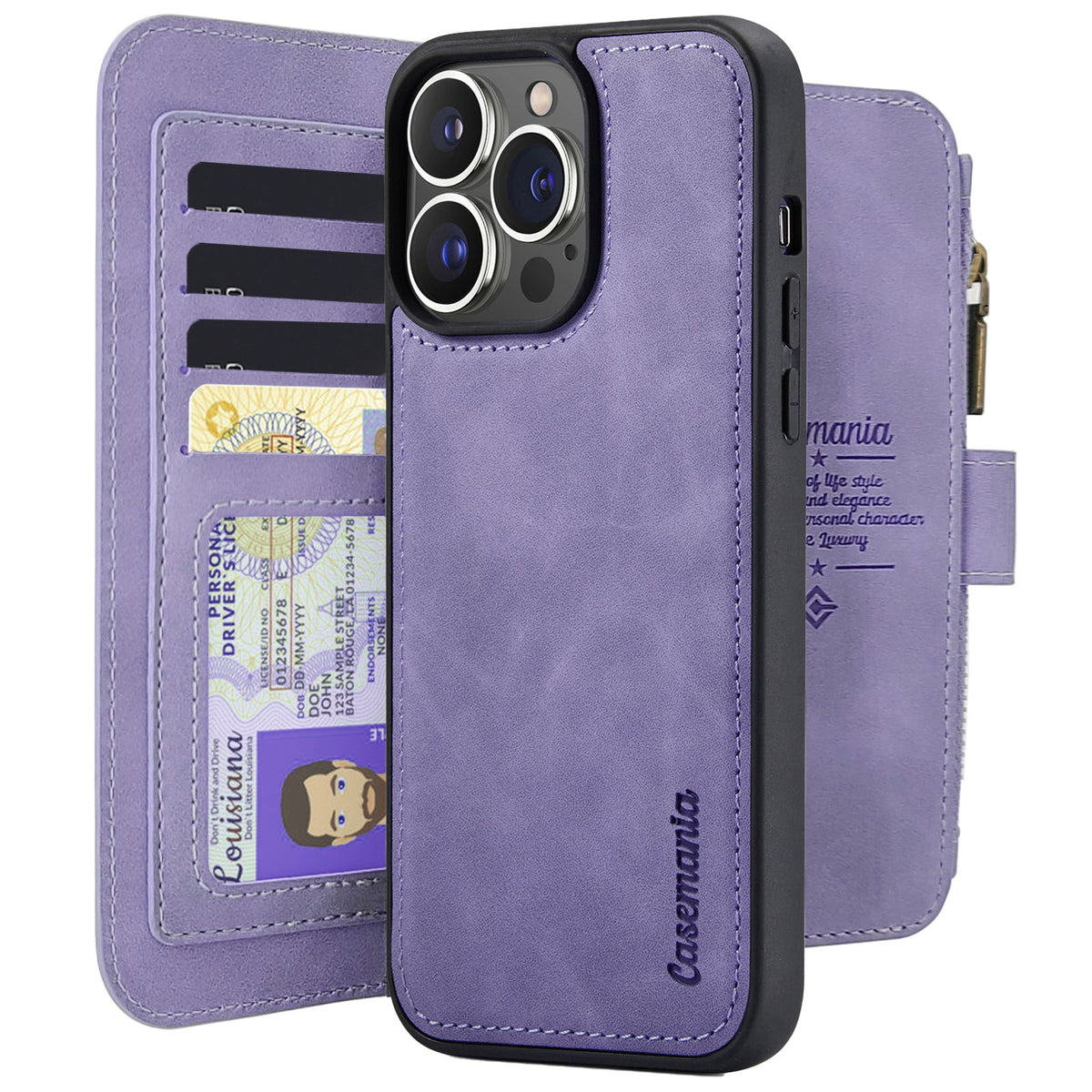Apple iPhone 15 Pro Hoesje - Bright Lila - 2 in 1 Bookcase met Rits