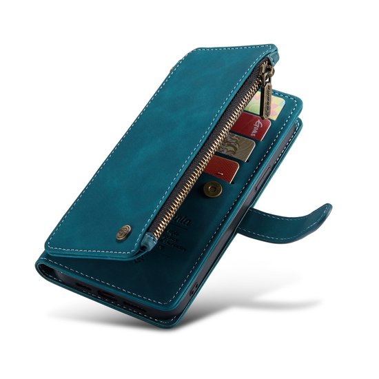 Apple iPhone 14 Pro Hülle - Emerald Green - Luxus Klapphülle mit Kartenfach, Reißverschluss und Handykette