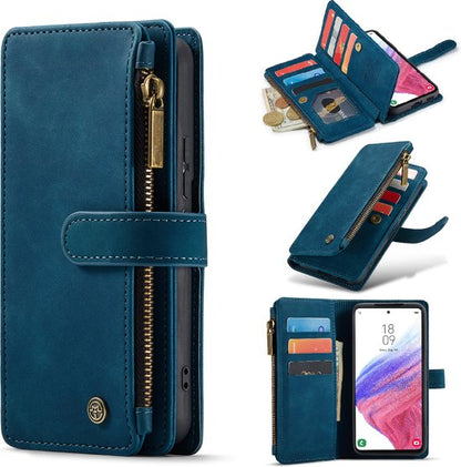Samsung Galaxy S23 Plus Hülle - Navy Blue - Luxus-Klapphülle mit Kartenfach und Reißverschluss