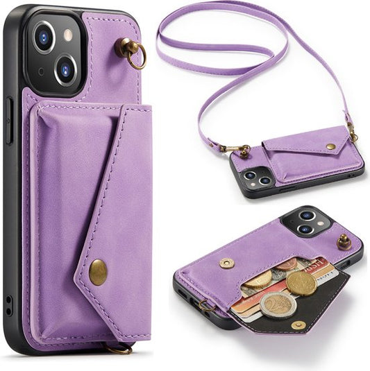 Apple iPhone 13 Pro Case - Purple - Luxury Back Cover with Phone Strap