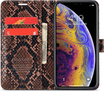Étui iPhone X / XS - Marron - Housse portefeuille effet serpent