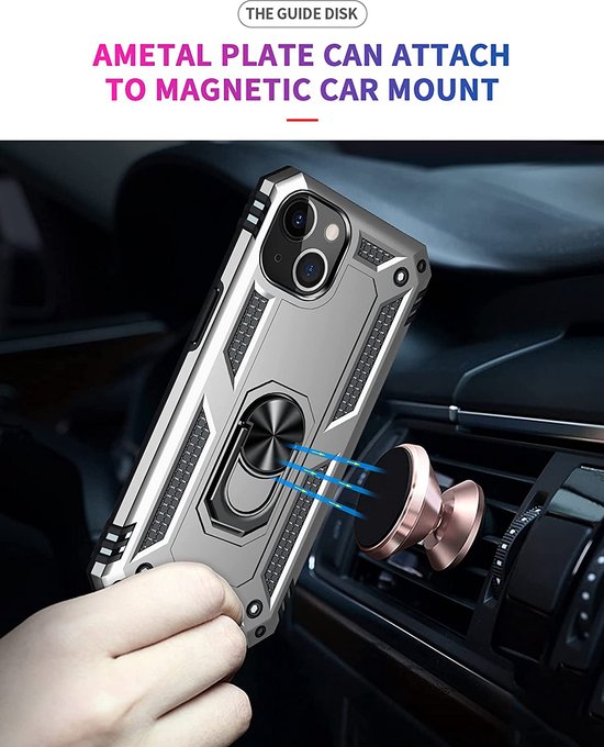 Apple iPhone 14 Plus Hoesje - Grijs - Armor Kickstand Back Cover