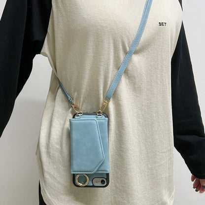 Apple iPhone 7 Case - Aqua Blue - Back Cover with Mirror, Sliding Card Holder and Phone Strap