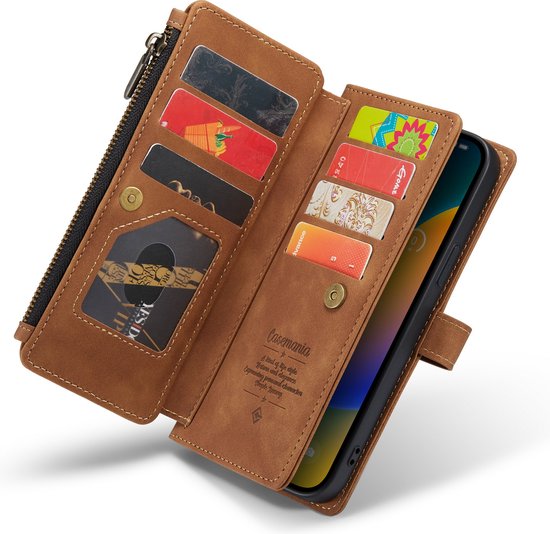 iPhone 14 Pro Hoesje - Sienna Brown - Luxe Bookcase met Rits