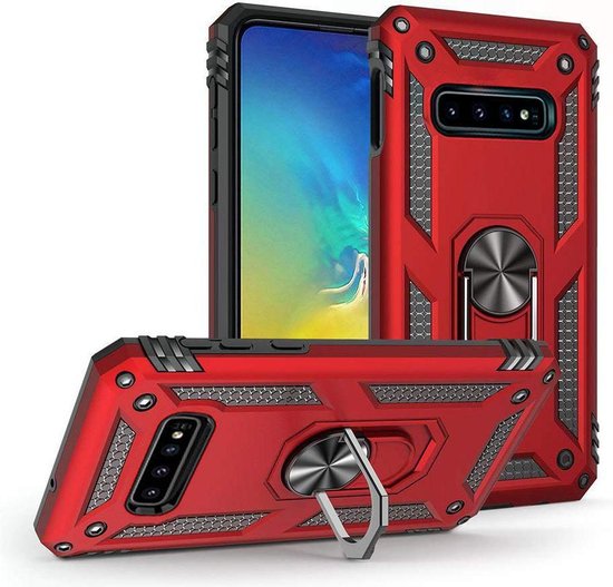 Samsung Galaxy S10+ Hoesje - Rood - Armor Kickstand Back Cover