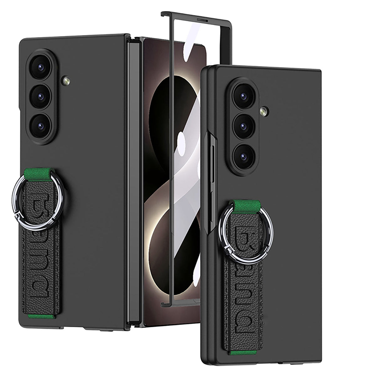 Samsung Galaxy Z Fold8 Ultra Hoesje - Zwart - Cover met Handstrap, Ring Houder en Ingebouwde Screenprotector