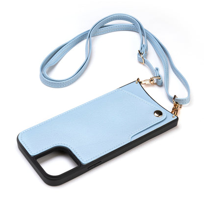 Apple iPhone 15 Plus Hoesje - Blauw - Back Cover met Pols Bandje en Telefoonkoord