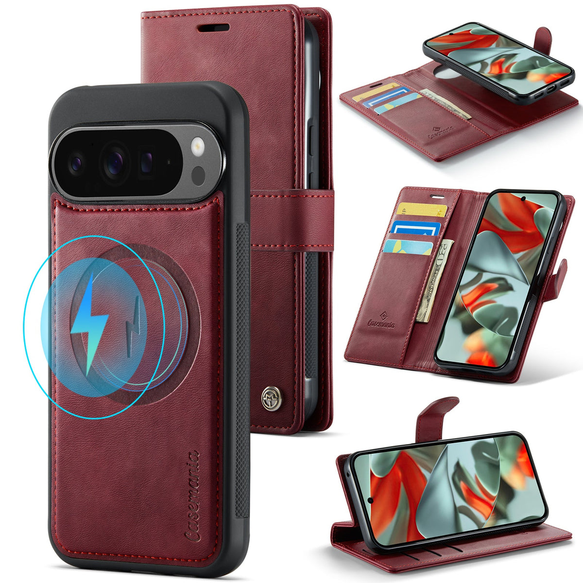 Google Pixel 10 Pro Hoesje - Burgundy Red - Luxe 2 in 1 MagSafe Bookcase
