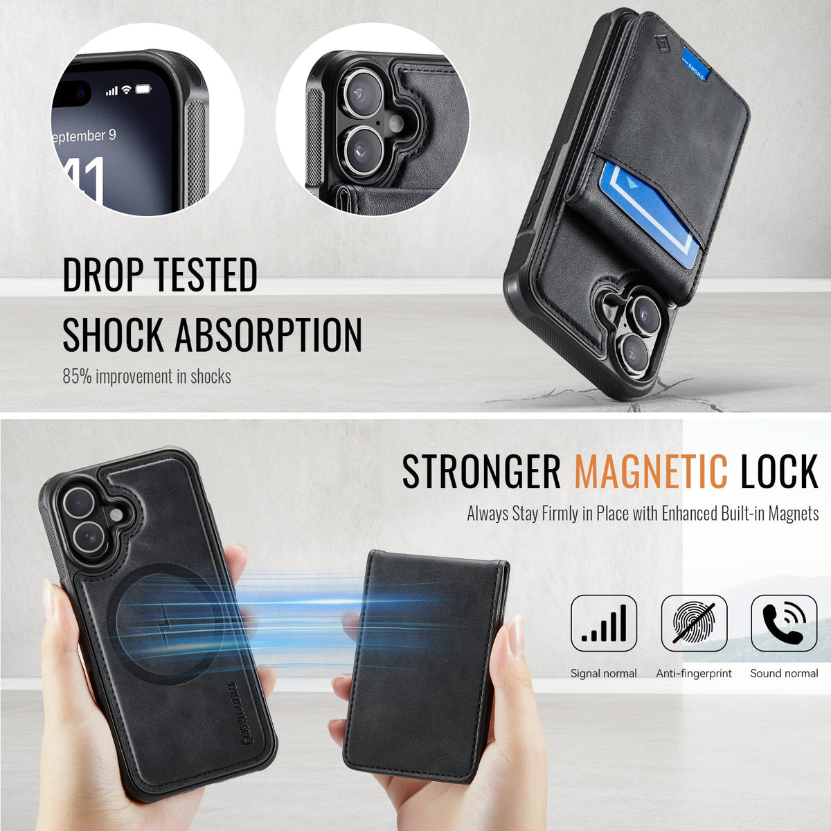 Apple iPhone 16 Case - Charcoal Gray - MagSafe Back Cover with Card Holder