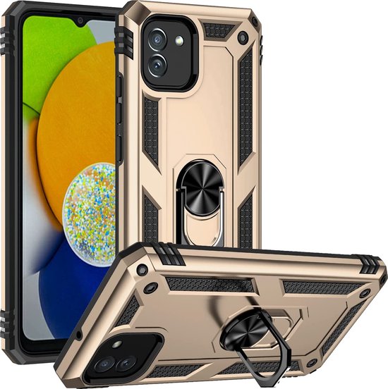 Samsung Galaxy A03 Hoesje - Goud - Armor Kickstand Back Cover