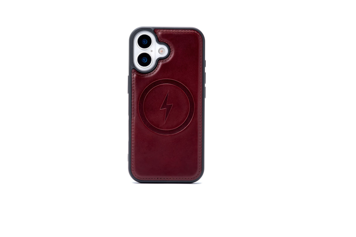 Apple iPhone 17 Hülle - Burgundy Red - Echtleder MagSafe Klapphülle mit Kartenfach