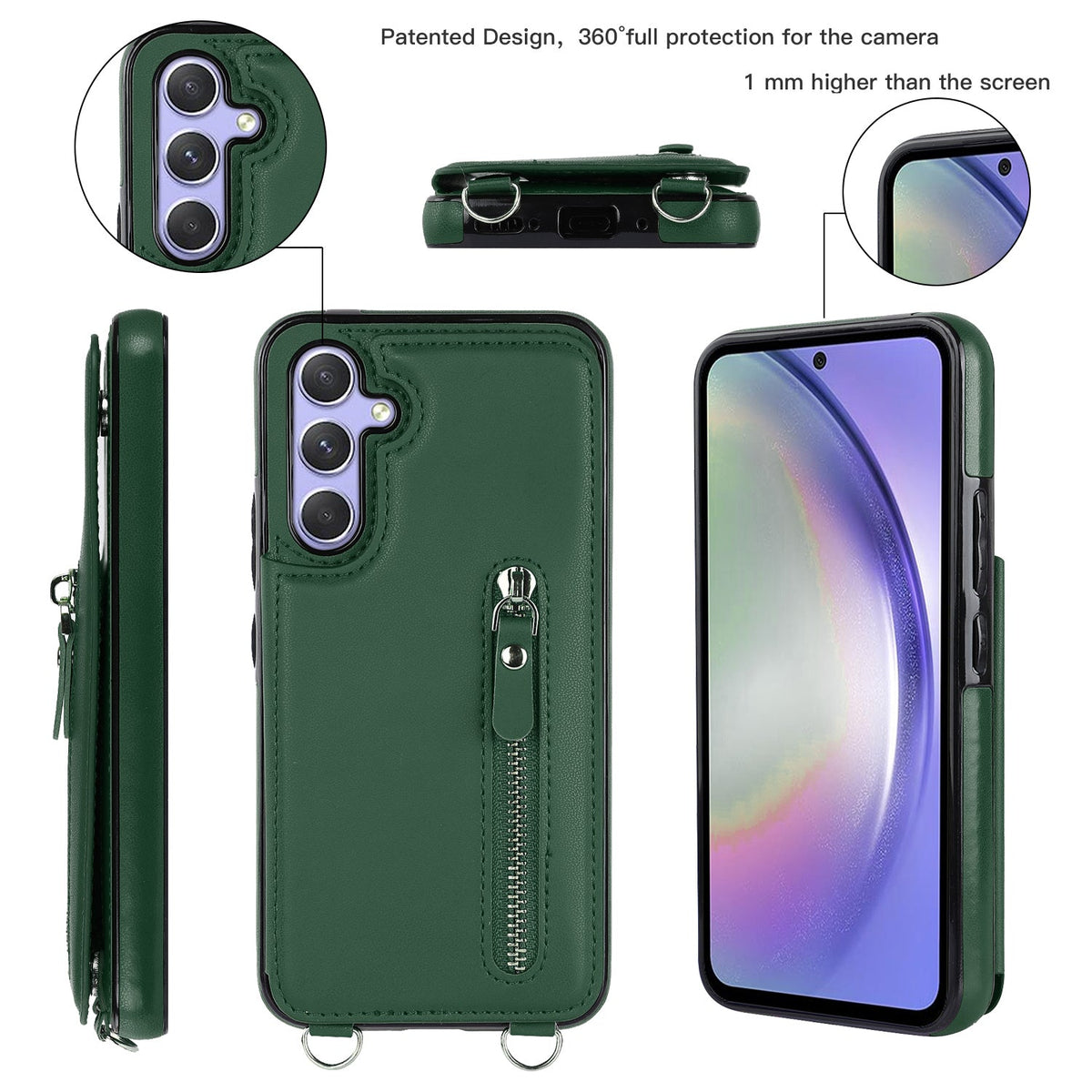 Samsung Galaxy A16 Hoesje - Groen - Luxe Back Cover met Telefoonkoord en Rits