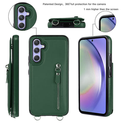 Samsung Galaxy A55 Hoesje - Groen - Luxe Back Cover met Telefoonkoord en Rits