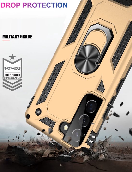 Samsung Galaxy S22 Plus Hoesje - Goud - Armor Kickstand Back Cover
