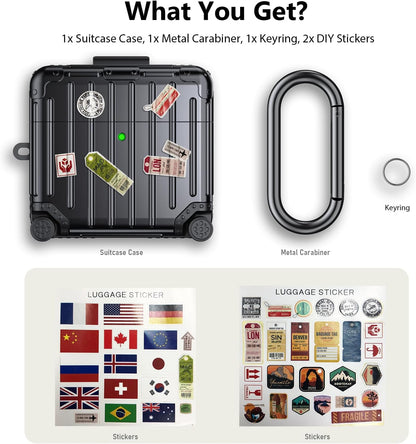 Étui pour Apple AirPods 4 - Valise Suit Case avec autocollants - Noir