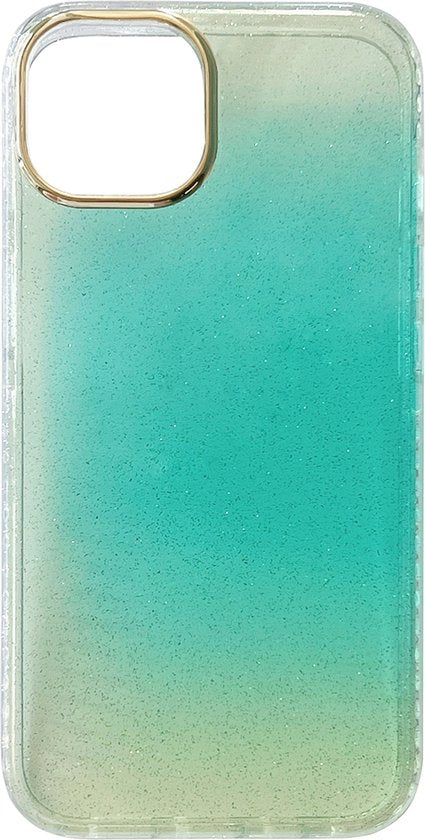 Apple iPhone 13 Hoesje - Turquoise - Glitter Back Cover