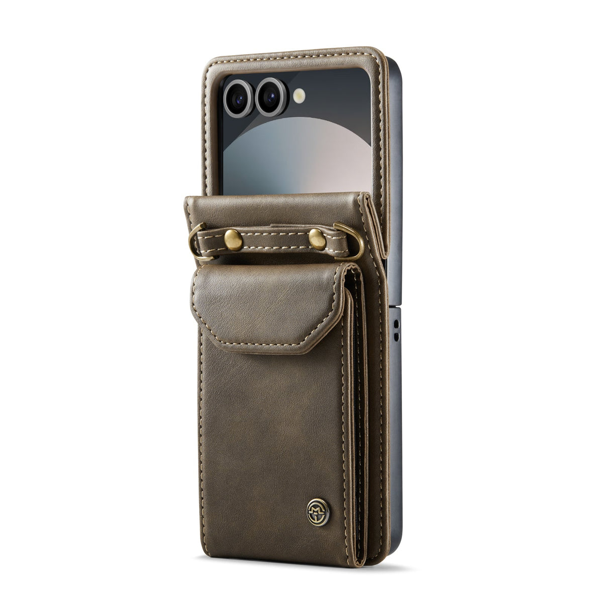Samsung Galaxy Z Flip 7 Hoesje - Cedar Brown - Bookcase met Telefoonkoord