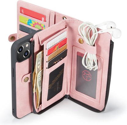 Apple iPhone 13 Hoesje - Pale Pink - Luxe 2 in 1 Bookcase met 10 Kaart Vakken en Polskoord