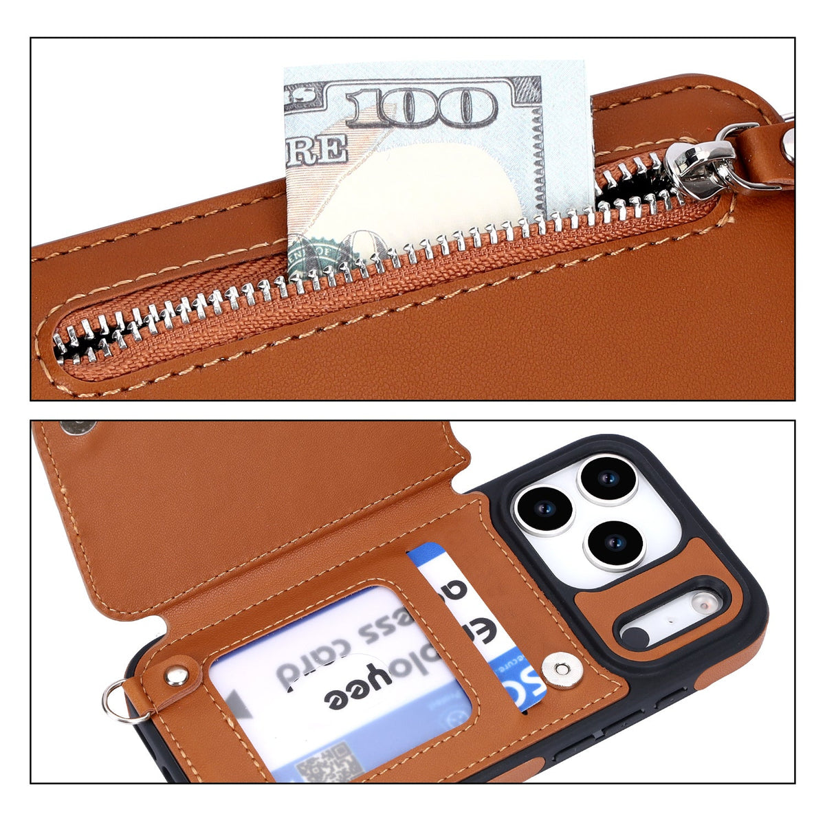 Apple iPhone 18 Pro Max Hoesje - Bruin - Luxe Back Cover met Telefoonkoord en Rits