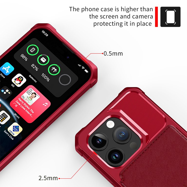 Apple iPhone 15 Pro Max Case - Red - Back Cover with Card Holder