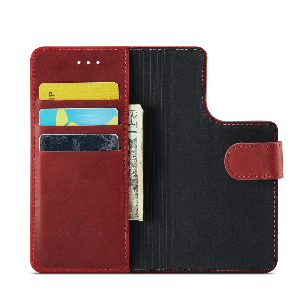 Apple iPhone 15 Plus Hülle - Crimson Red - Echtleder-2-in-1-MagSafe-Klapphülle mit Kartenfach