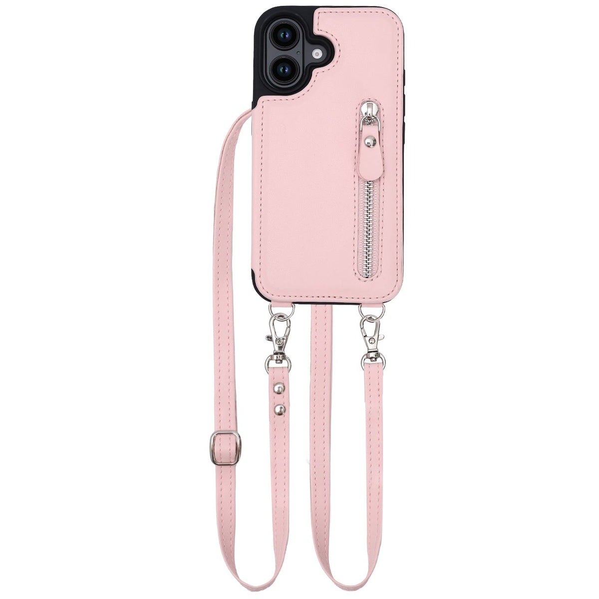 Apple iPhone 16 Hoesje - Roze - Luxe Back Cover met Telefoonkoord en Rits
