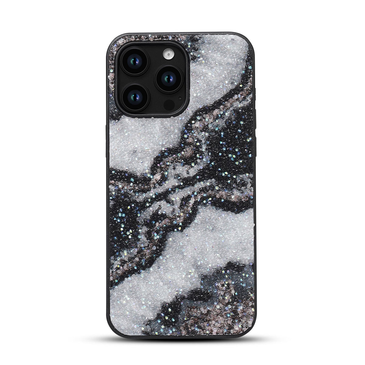 Apple iPhone 14 Pro Hoesje - Zwart - Diamant Marmer Glitter Back Cover