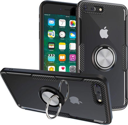 Apple iPhone 7 Plus Hoesje - Zwart - Kickstand Ring Back Cover