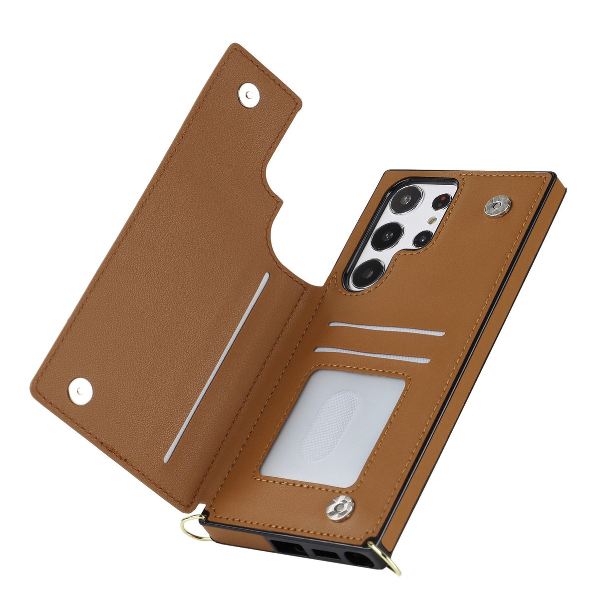 Samsung Galaxy S23 Ultra Hoesje - Bruin - Luxe Back Cover met Telefoonkoord en Rits