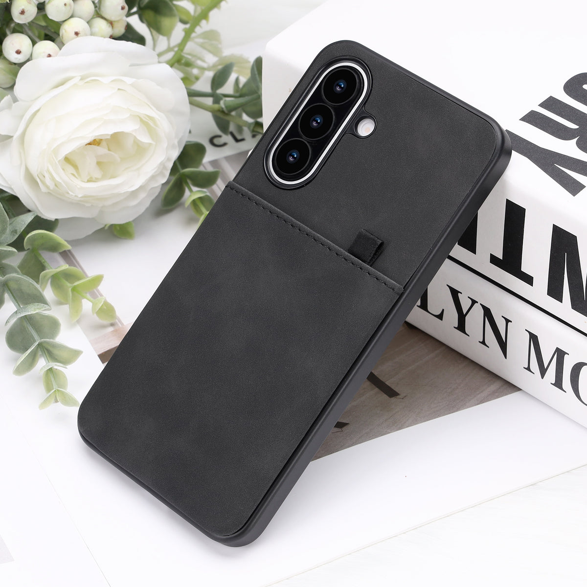 Samsung Galaxy S26 FE Hoesje - Charcoal Gray - Kunstleren Back Cover met Pull-Tab Pasjeshouder