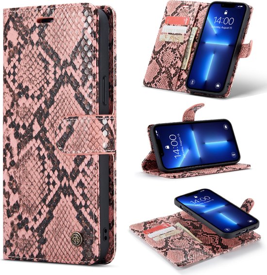 Apple iPhone 13 Pro Max Case - Pink - Luxury Snake Print Wallet Case
