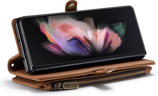 Samsung Galaxy Z Fold 3 5G Hoesje - Sienna Brown - Luxe Bookcase met Rits en Telefoonkoord