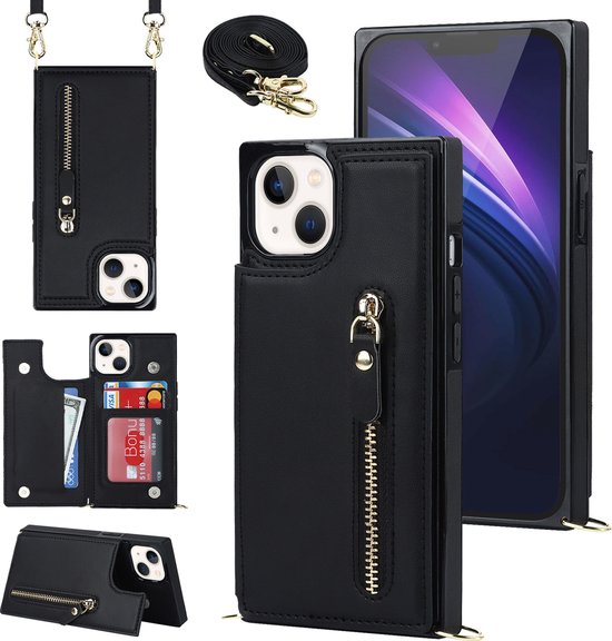 Apple iPhone 11 Case - Black - Luxury Back Cover with Phone Strap and Zipper