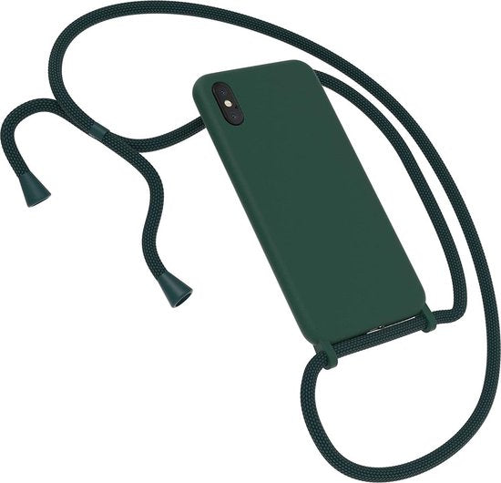 Apple iPhone X/10 Case - Green - Silicone Back Cover with Phone Strap