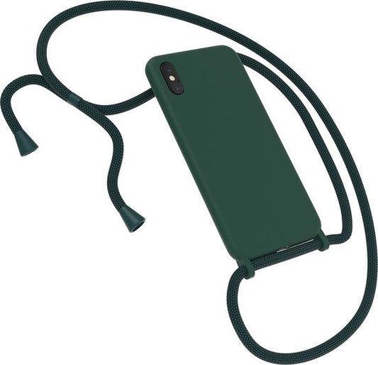 Apple iPhone X/10 Hoesje - Groen - Siliconen Back Cover met Telefoonkoord