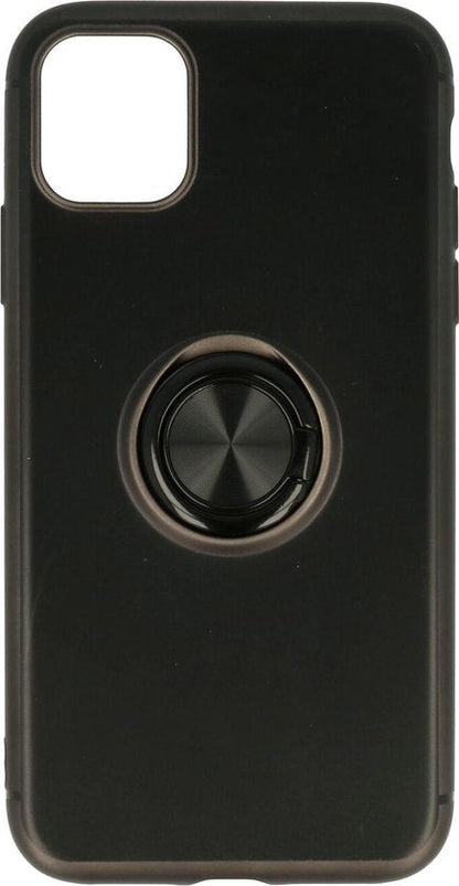 Apple iPhone 12 Pro Max Hoesje - Zwart - Siliconen Ring Kickstand Back Cover