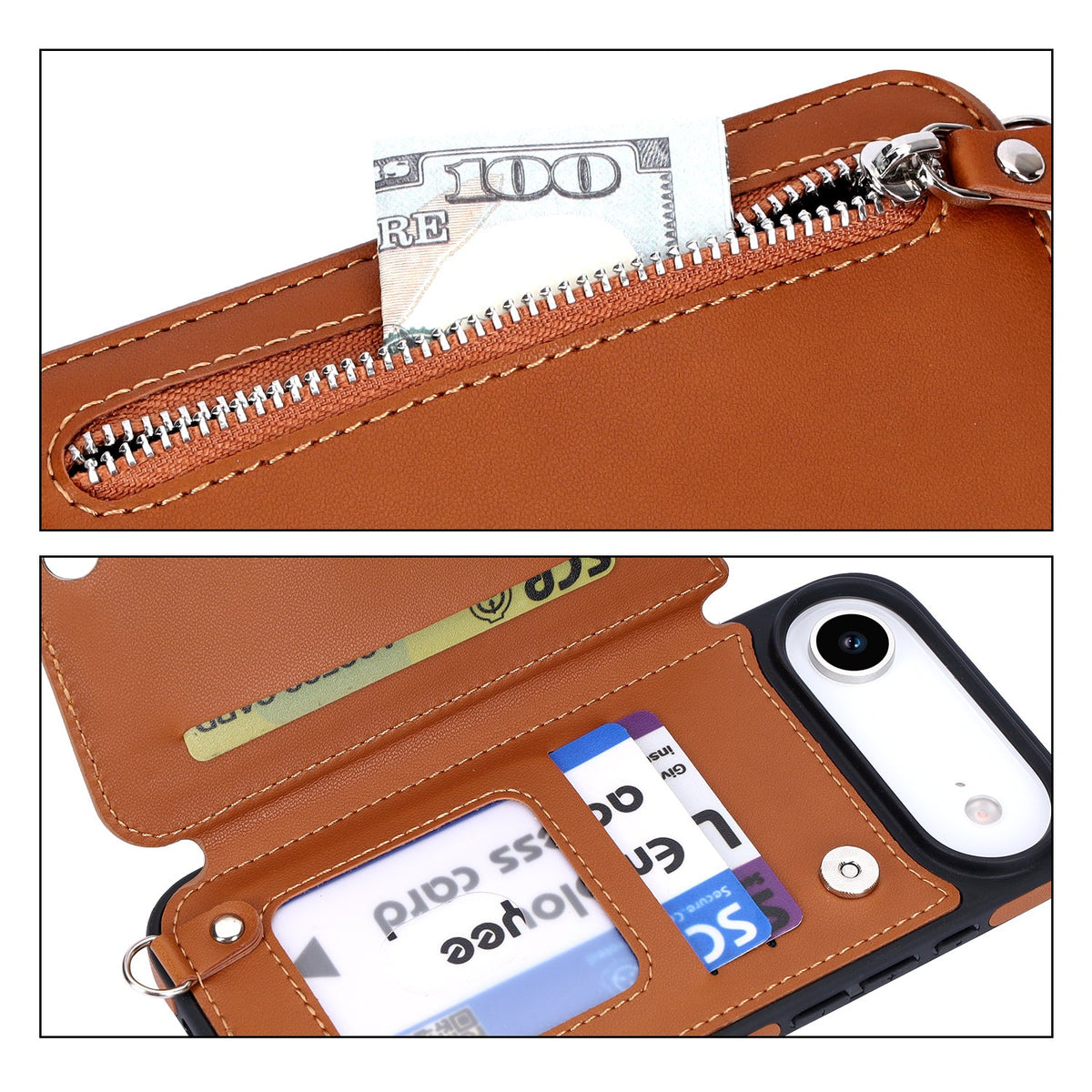 Apple iPhone Air Case - Brown - Luxury Back Cover with Phone Strap and Zipper