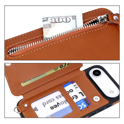Apple iPhone Air Case - Brown - Luxury Back Cover with Phone Strap and Zipper