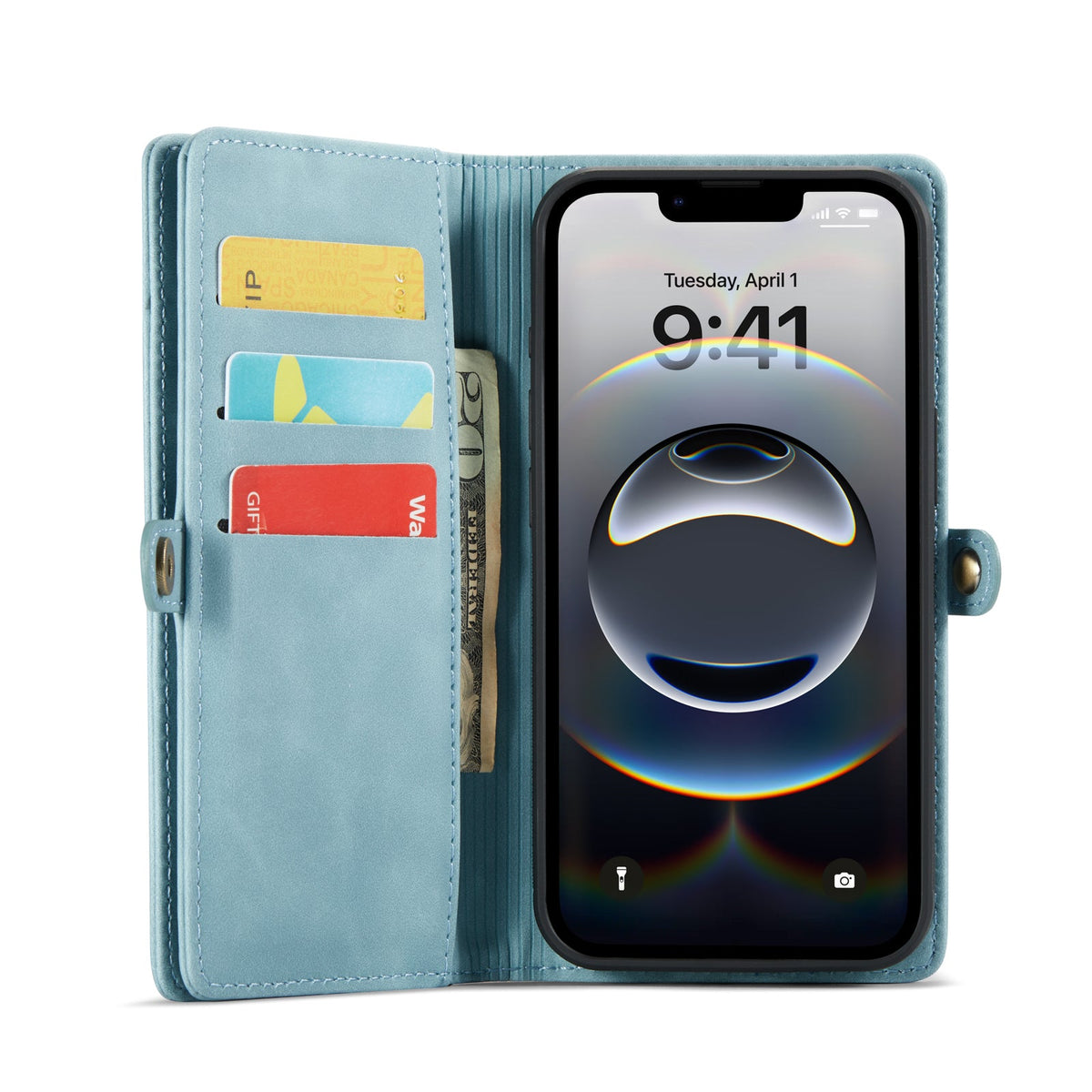 Apple iPhone 17 Hoesje - Aqua Blue - Luxe 2 in 1 Bookcase met 10 Kaart Vakken en Polskoord