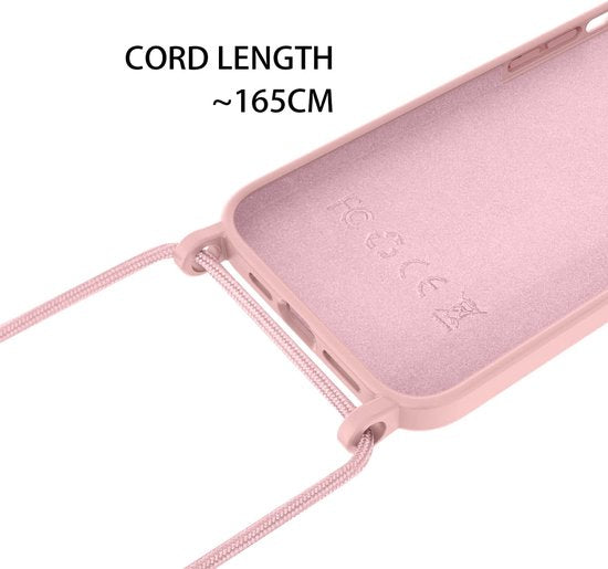 Apple iPhone 14 Pro Max Hoesje - Roze - Siliconen Back Cover met Telefoonkoord