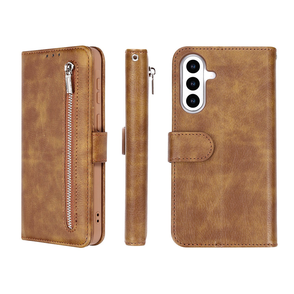 Samsung Galaxy A37 Hoesje - Bruin - Luxe Bookcase met Rits