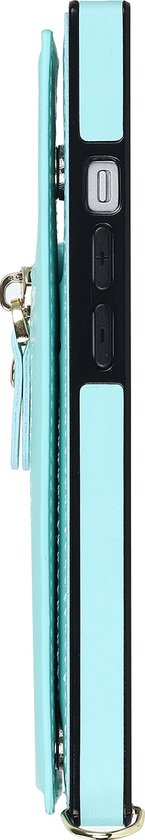 Apple iPhone 14 Case - Turquoise - Luxury Back Cover with Phone Strap and Zipper