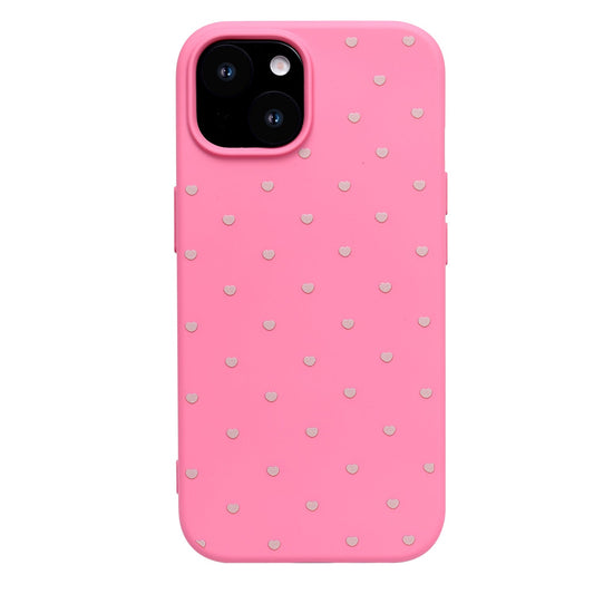 Apple iPhone 13 Mini Hoesje - Neon Roze - Hartjes Back Cover