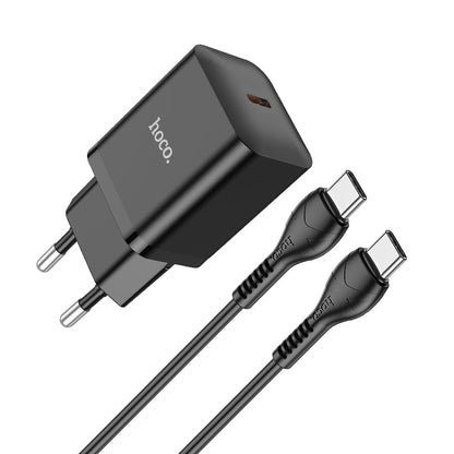 Chargeur rapide USB-C Hoco 20W avec câble USB-C 3 m - Noir