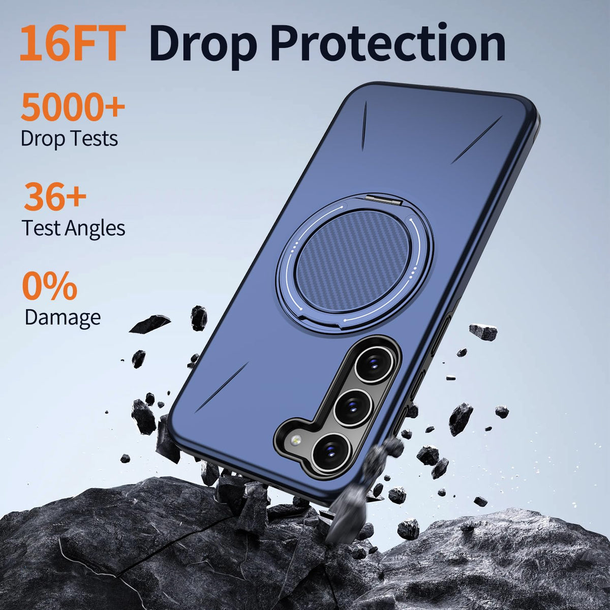 Samsung Galaxy S26 Plus Case - Dark Blue - Silicone Ring Kickstand Back Cover