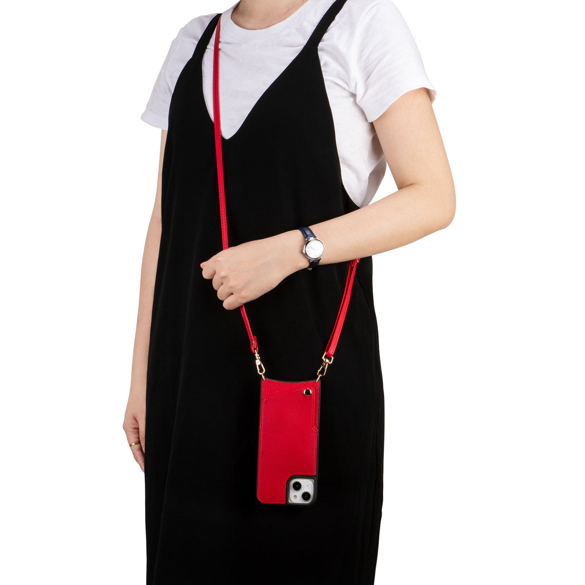 Apple iPhone 15 Hülle - Rot - Backcover mit Handschlaufe und Handykette