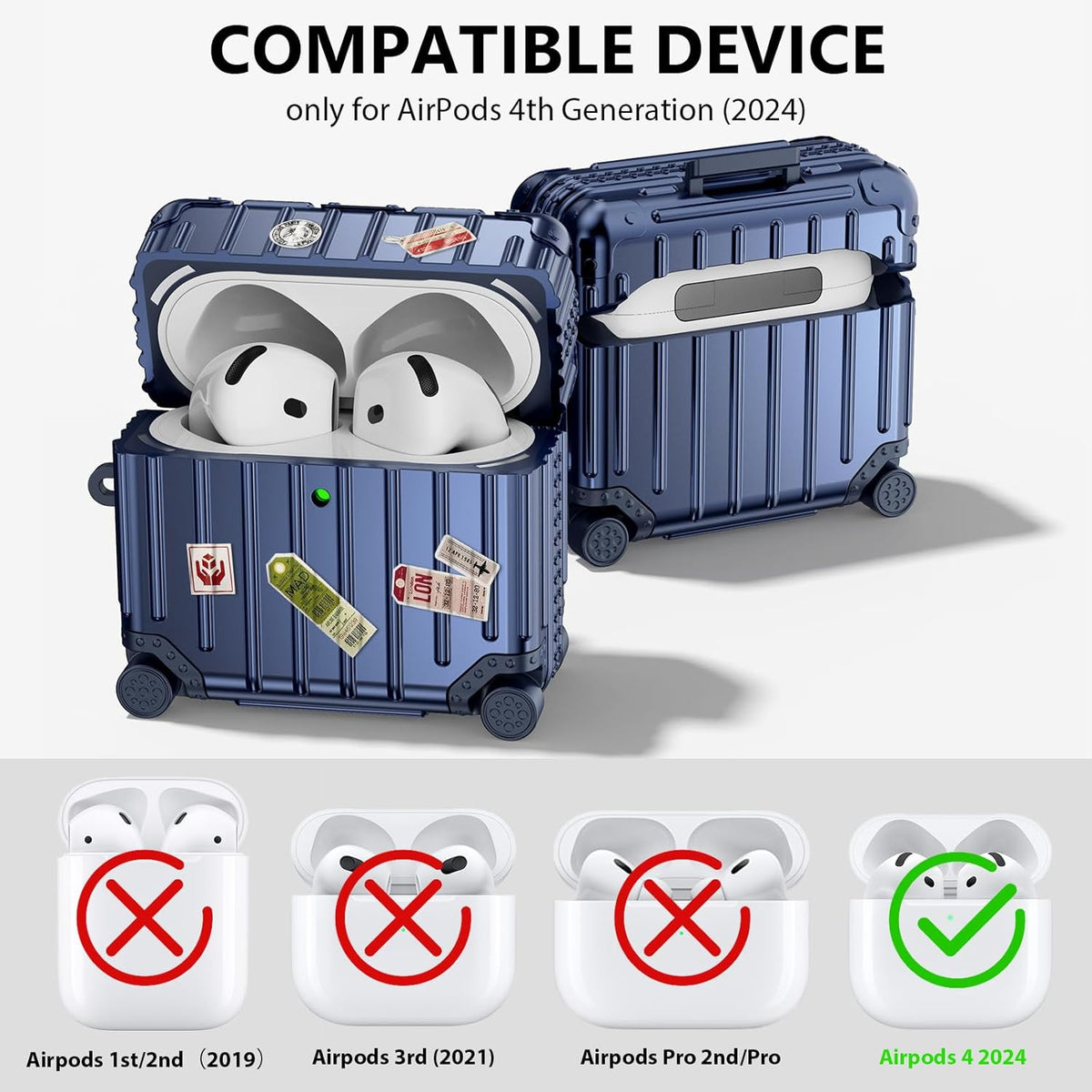Apple AirPods 4 Hoesje - Koffer Suit Case met Stickers - Blauw